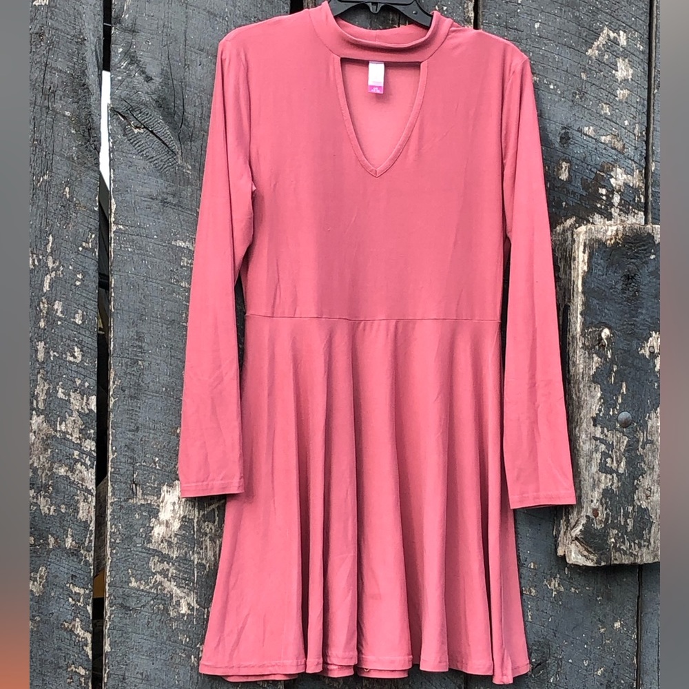 Long Sleeve Fit and Flare Midi Dress Dusty Rose Large